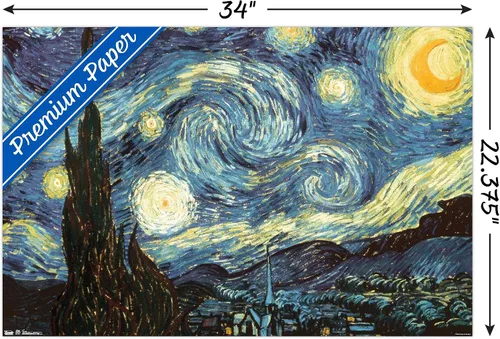 Vista 3 de Trends International Póster de pared The Starry Night de Vincent van Gogh, 22.375 x 34 pulgadas, versión premium sin marco