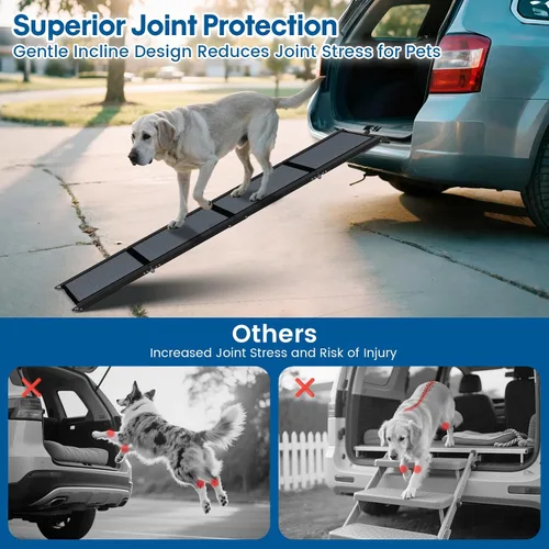 Vista 5 de HBTower Rampa plegable para perros de 63 pulgadas de largo y 17.3 pulgadas de ancho para automóvil, SUV y camión, rampa portátil para mascotas