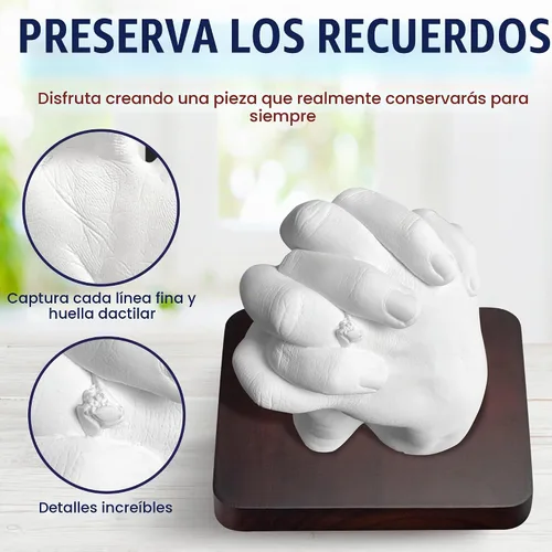 Vista 5 de Kit de Fundición de Manos para Parejas, Kit de Moldeo de Estatua de Yeso DIY, Kit de Molde de Manos DIY con Base de Madera de Caoba, Aniversario