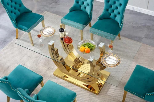 Vista 5 de Mesa de comedor grande de vidrio de 70 pulgadas, moderna mesa de comedor rectangular con parte superior de vidrio templado de 0.39 pulgadas y patas