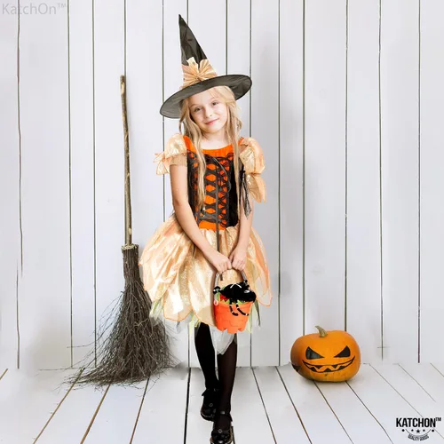 Vista 8 de Katchon, Halloween Witch Costumes for Girls - Halloween Party Costume Kids Witch Costumes for Girls with Black Hat