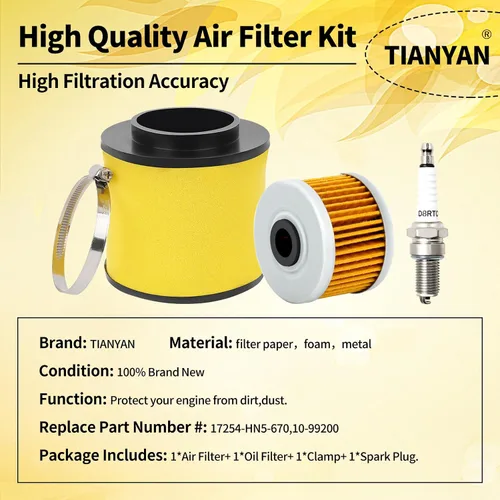 Vista 2 de TIANYAN 17254-HN5-670 Filtro de aire con filtro de aceite/kits de bujías de repuesto para Honda Rancher TRX350FE TRX350TE TRX350TM 2000-2006