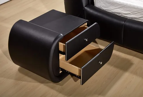 Vista 5 de Container Furniture Direct Thompson Collection - Mesita de noche contemporánea tapizada de piel sintética con tiradores de cajón cromados, estándar