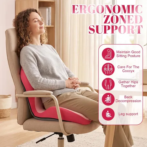 Vista 5 de Chumia Soporte ergonómico de cintura y cojín de asiento en forma de L para silla lumbar de cadera con coxis hueco de espuma viscoelástica ortopédica