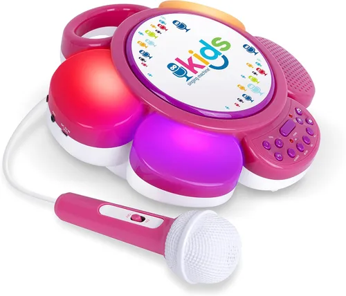 Vista 2 de Singing Machine SMK963PP - Altavoz portátil para niños con canciones pregrabadas y luces LED, rosa/morado