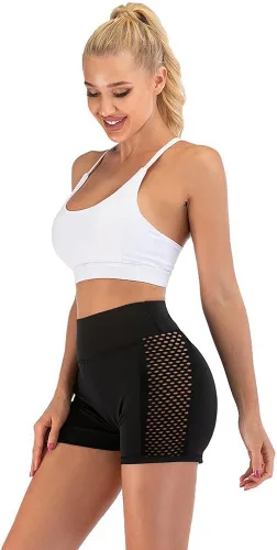 Vista 8 de VEEJION Pantalones cortos de ciclismo para mujer, cintura alta, entrenamiento, gimnasio, atlético, pantalones cortos de 4 pulgadas