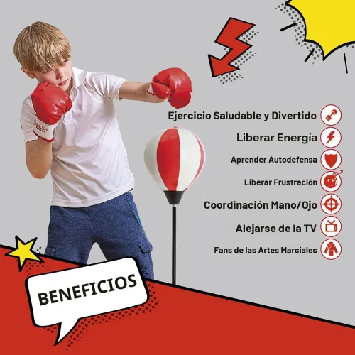 Vista 2 de Whoobli Punching Bag for Kids and Toddler Incl Boxing Gloves 3 4 5 6 7 8+ Years Old Adjustable Kids Boxing Bag with Stand Sports Toy for Boys