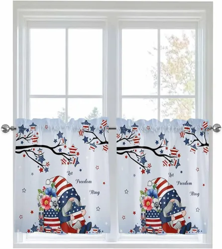 Vista 49 de Cortinas de cocina de Navidad, cenefa semitransparente ajustable con lazo, muñeco de nieve, copo de nieve, bolsillo para barra, tratamiento