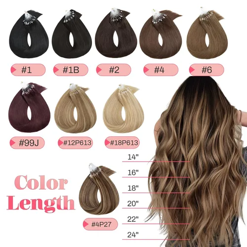 Vista 6 de MY-LADY Microlink - Extensiones de cabello humano con microcuentas de 14 pulgadas, extensiones de cabello rubio con micro bucle, extensiones