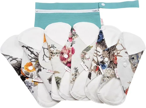 Vista 13 de Lilind ® Paquete de 7 toallas de tela para tanga en flores rojas, 100% algodón orgánico, reutilizables, lavables, toallas sanitarias menstruales