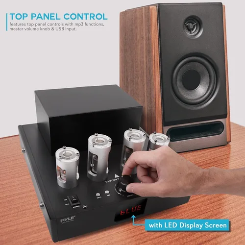 Vista 4 de Pyle Receptor Amplificador Bluetooth de Tubo - 500W Amplificador de Potencia de Tubo al Vacío Hi-Fi para Teatro en Casa Audio de Escritorio Estéreo