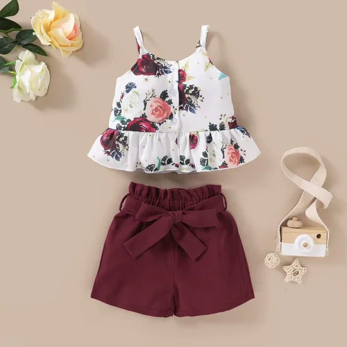 Vista 2 de Conjunto de 2 piezas de ropa casual con volantes y botones halter y pantalones cortos con lazo a rayas