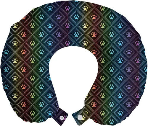 Vista 60 de Ambesonne Almohada de viaje para pizza, con patrón dibujado a mano, menú de pizzería, comida rápida, deliciosa comida gourmet, accesorio de viaje