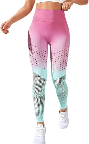Vista 3 de TRENIS Leggings sin costuras para mujer, ahuecados para gimnasio, cintura alta, push up, pantalones ajustados para fitness