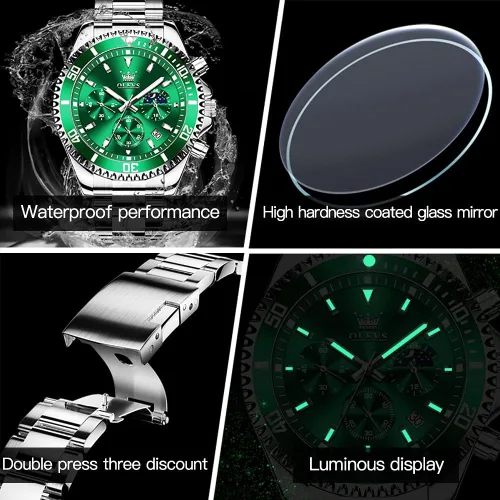 Vista 4 de OLEVS Mens Big Face Watches Stainless Steel Waterproof Date Analog Quartz Watches Fashion Business Chronograph Moon Phase Wrist Watches for Men