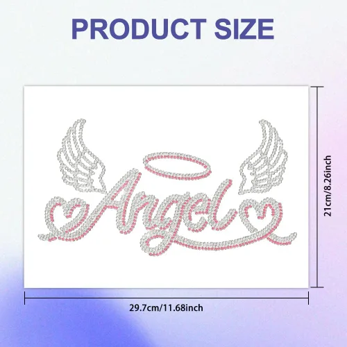 Vista 2 de MAYJOYDIY Alas de transferencia termoadhesivas con texto de ángel con diamantes de imitación, parches de reparación de ropa, apliques de amor