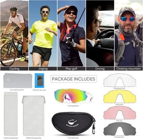 Vista 6 de Lentes de sol polarizados para ciclismo con 5 micas UV400, con armazón TR90.