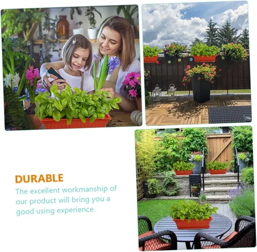 Vista 6 de Maceta rectangular de plástico para plantas de interior, jardinería, macetas de metal, macetas de cactus con bandeja, cuenco para suculentas