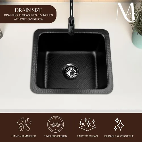 Vista 6 de Monarch Abode Fregadero de cocina y bar – Fregadero de cocina Highball de doble montaje de 17 pulgadas, fregaderos de aluminio negro mate martillado