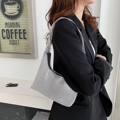 Vista 4 de Andy's Orchids Bolso de hombro con purpurina para mujer, bolso de mano de noche con diamantes de imitación, bolso brillante, monederos brillantes