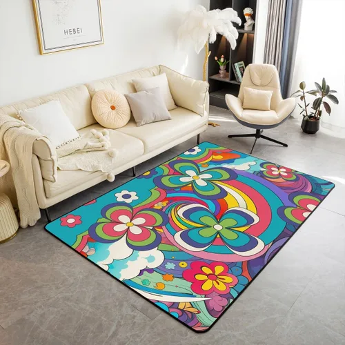 Vista 27 de Groovy Flower Power - Alfombra de 3 x 5 pulgadas, bonita alfombra floral bohemia 60S 70S, alfombra hippie para niños, niñas, adolescentes y mujeres
