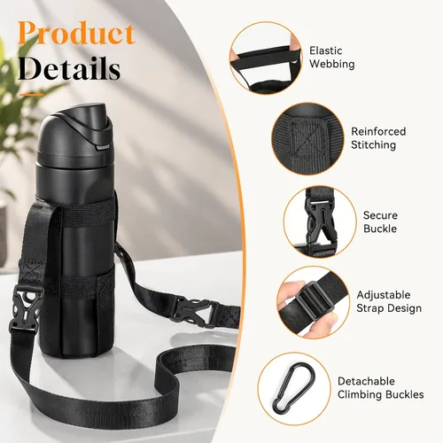 Vista 3 de Nuovoware Soporte para botella de agua con correa, 20-40 oz, negro carbón Negro (Charcoal Black)