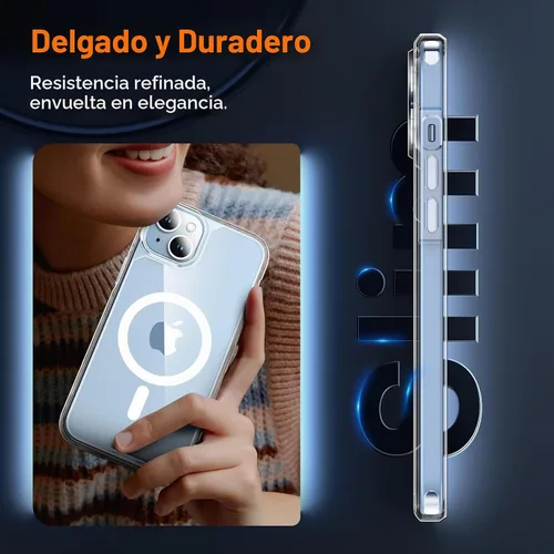 Vista 7 de TAURI - Funda para iPhone 15 Plus, compatible con MagSafe, transparente A-Magnético Transparente