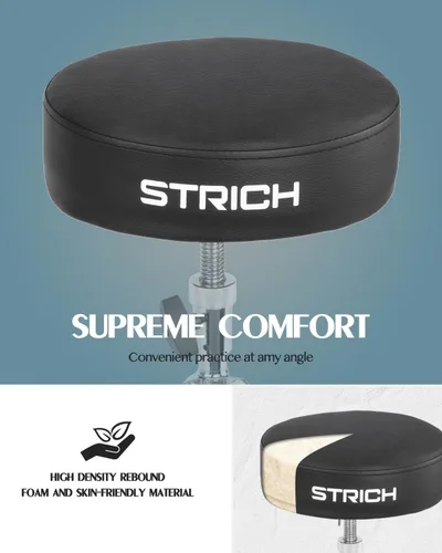 Vista 7 de STRICH Drum Throne, taburete de tambor acolchado ajustable en altura, silla giratoria de tambor resistente, taburete acolchado de doble soporte