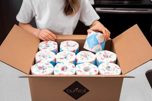 Vista 3 de 24 rollos de papel higiénico Bumroll reciclado y sostenible, suave, absorbente y ecológico, ideal para el hogar, la oficina y los baños, seguro