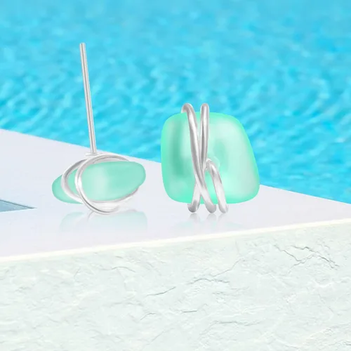 Vista 27 de Sea Glass Earrings S925 Sterling Silver Hypoallergenic Handmade Stud Post Earrings Beach Glass Fashion Handcraft Jewelry earrings stud earrings from
