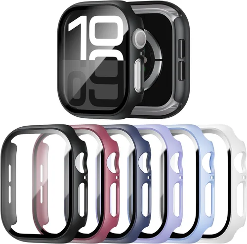 Vista 8 de Paquete de 6 fundas para Apple Watch SE 3 (2025)/SE 2/SE/Series 6/5/4 de 40 mm con protector de pantalla de vidrio templado, funda protectora