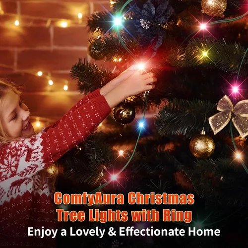 Vista 9 de 12 modos de luces fáciles para árbol de Navidad con anillo para interiores y exteriores, 6.56 pies 12 Lines String 288 LED Timer Dimmable Remote
