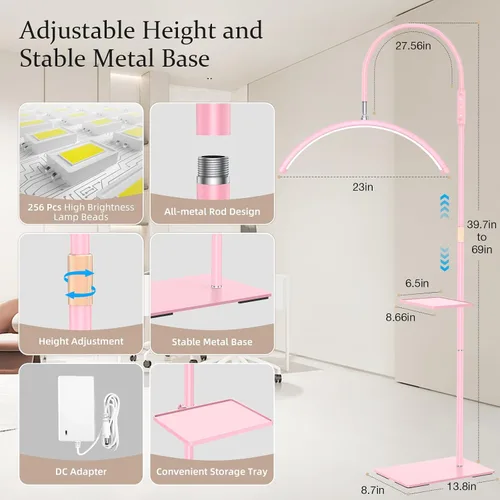 Vista 4 de Mznoo Half Moon - Lámpara de pestañas flexible y ajustable de 23 pulgadas con bandeja de herramientas para extensiones de pestañas, tecnología