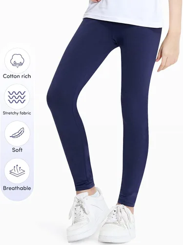Vista 4 de Domee Girls Cotton Leggings Full Length Solid Pants Pack of 3