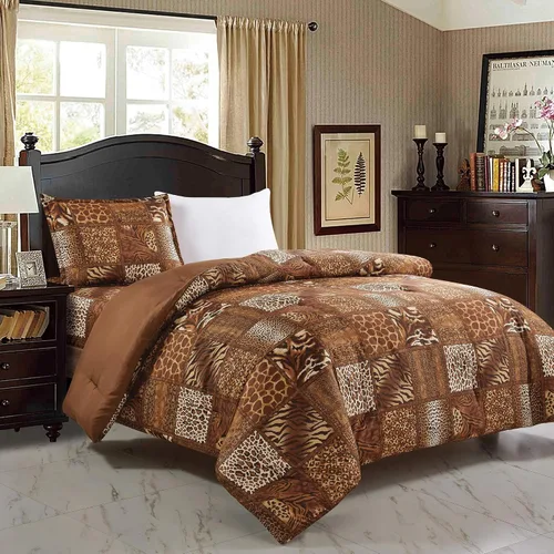 Vista 7 de WPM - Edredón de 2 piezas con estampado de animales y funda de almohada, ropa de cama tamaño individual, diseño de leopardo, cebra, jirafa, selva