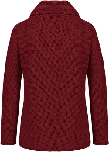 Vista 3 de JOFOW Suéter de cuello alto, con abertura cruzada, con botón frontal, irregular, manga larga, suéter de punto, para otoño e invierno