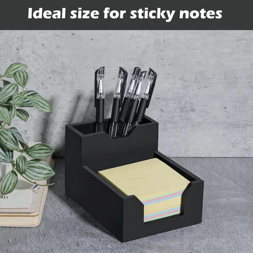 Vista 6 de Kamehame Soporte de notas adhesivas negro, soporte de silicona para notas con ranuras para bolígrafos o tarjetas, dispensador de notas adhesivas, se