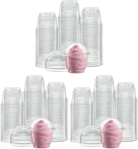 Vista 9 de Vasos de postre de plástico transparente de 8 onzas con tapas de cúpula sin agujero, 50 juegos de cuencos desechables para helados, parfait