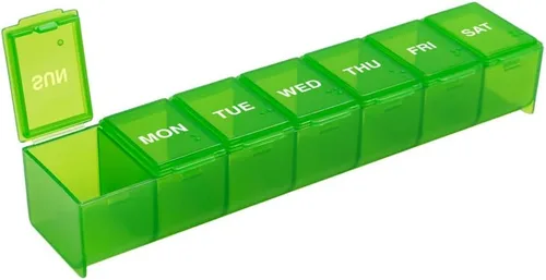 Vista 16 de EZY DOSE - Estuche semanal (7 días) para pastillas diarias, planificador de medicinas, organizador de vitaminas, contenedor de suplementos