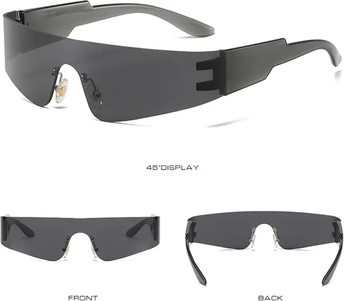 Vista 3 de Gafas de sol envolventes futuristas sin montura para mujeres y hombres UV400 Cyberpunk con visera de moda