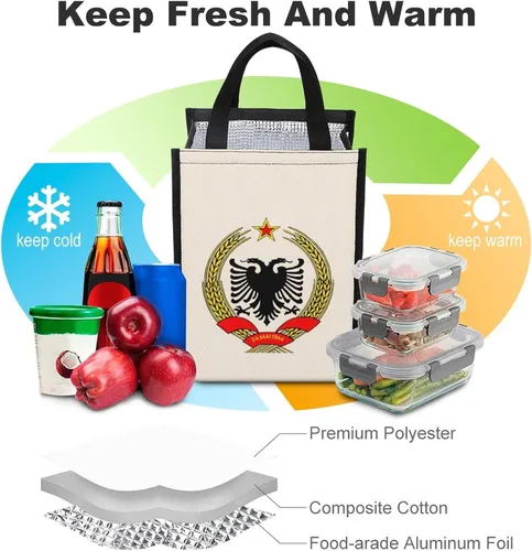 Vista 4 de Albanian Eagle - Bolsas de almuerzo para mujeres y hombres, lonchera aislada, bolsa reutilizable para oficina en casa
