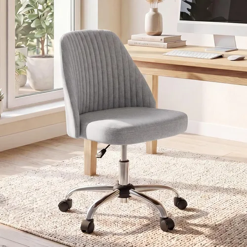 Vista 14 de DUMOS Silla de oficina, cómoda silla de escritorio giratoria con ruedas, asiento ancho, sin brazos, altura ajustable, sillas de computadora