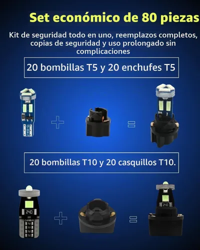 Vista 4 de WLJH Kit de bombillas LED para tablero de instrumentos T5 T10 con enchufes Azul hielo