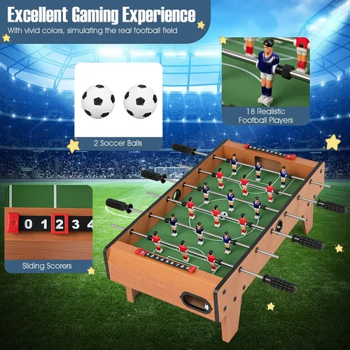 Vista 4 de Goplus 27" Mesa de Futbolín, Juego de Fútbol de Mesa Portátil con 2 Balones y 18 Porteros para Noche Familiar, Sala de Juegos, Arcadas, Bares