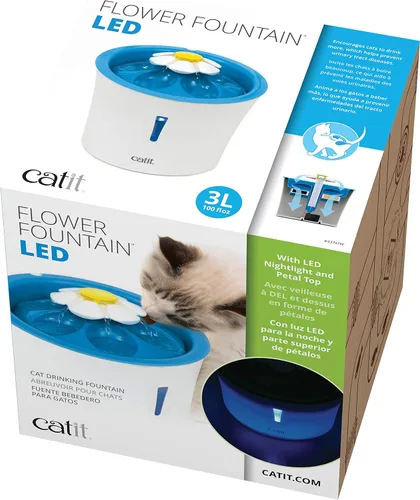 Vista 11 de Catit Fuente de flores LED con filtro de triple acción, fuente de agua potable para gatos, 3 L