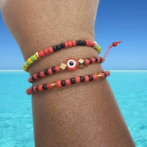 Vista 19 de Hecho a mano contra el mal de ojo orishas joyería de protección Ilde elástico elástico ajustable con cuentas unisex amuleto pulsera conjunto