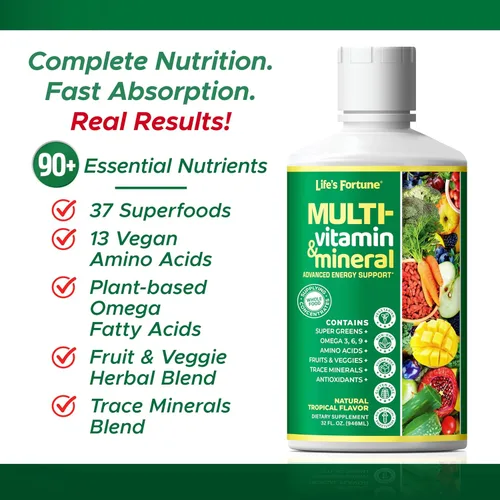 Vista 3 de Life's Fortune Multivitamínico líquido para adultos, hombres y mujeres, adolescentes, vitaminas diarias de alta absorción, minerales traza