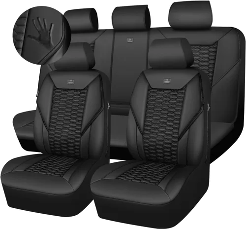 Vista 16 de CAR PASS Juego completo de fundas para asientos de coche de malla de espuma 3D de cuero, fundas para asientos de coche de malla transpirable