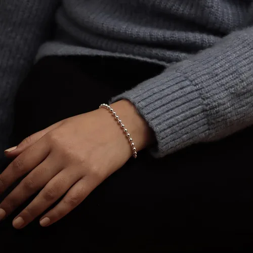 Vista 3 de LeCalla 925 Sterling Silver Italian Handmade Round & Oval Bead Ball Strand Chain Bracelet for Women Women's Silver Bead Ball Chain Bracelet