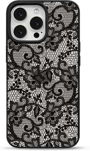 Vista 16 de NITITOP Para iPhone 14 Plus/15 Plus Funda Transparente Encaje Flor - Negro